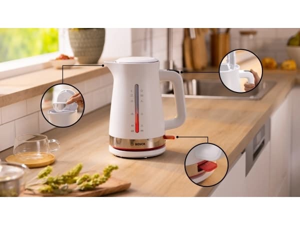 Bosch TWK4M221, 1,7 l, 2400 W, Hvit, Plast, Vannivåindikator, Trådløs