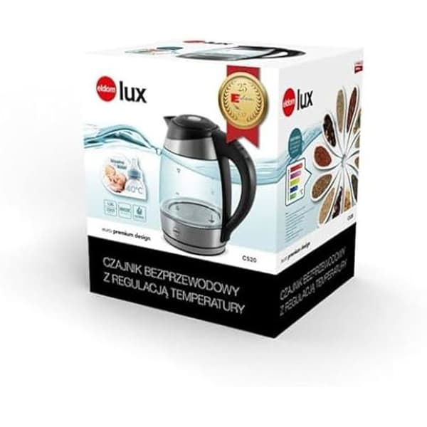 C520 ELDOM LUX vattenkokare i glas kapacitet 1,7 l kontrollpanel för vattentemperatur 2200 W