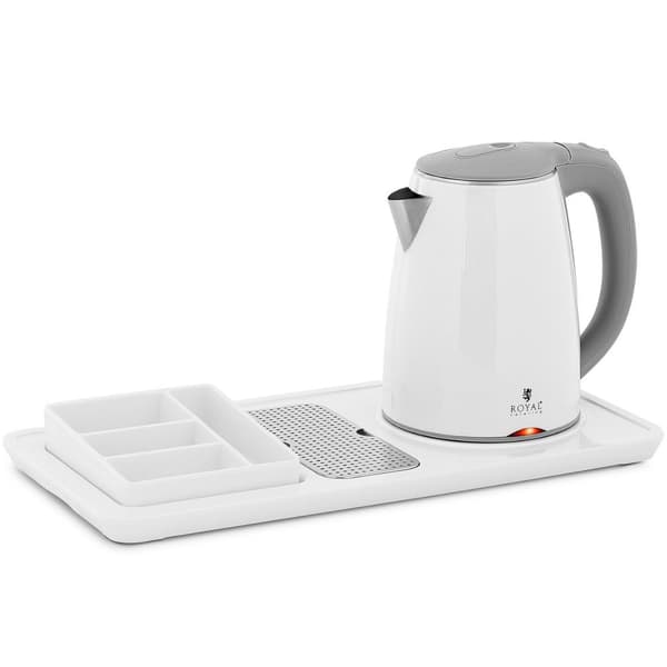 Hotell välkomstset, vattenkokare med bricka, 1,2 l, 1800 W, vit
