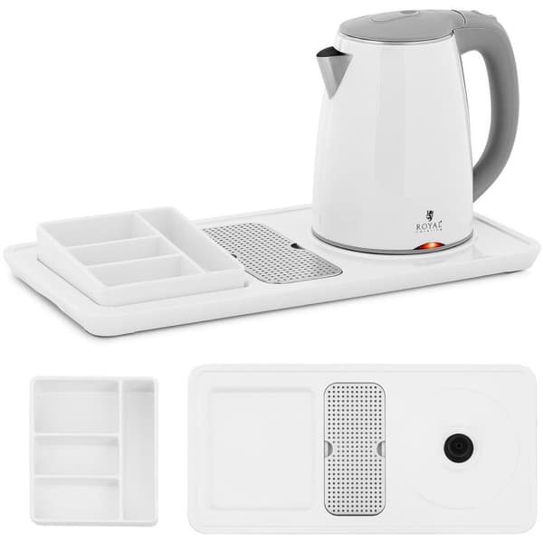 Hotell välkomstset, vattenkokare med bricka, 1,2 l, 1800 W, vit