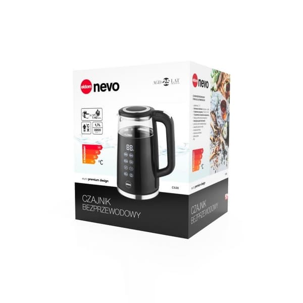 ELDOM Vattenkokare NEVO, 2200 W, 1,7 L, temperaturkontroll, plast + glas