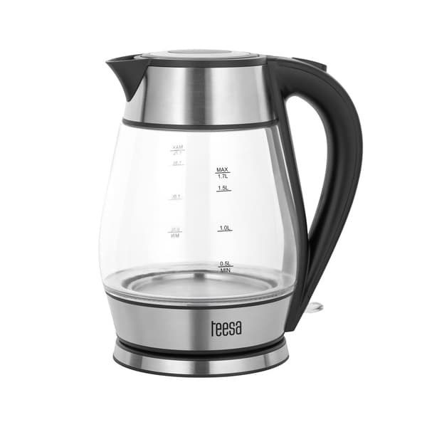 TEESA vedenkeitin, lasi + ruostumaton teräs, 2000 W, musta, 1,7 L