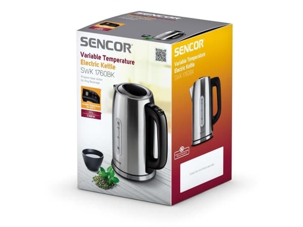 Sencor SWK1760BK, 1,7 L, 2400 W, Musta, Metalli, Säädettävä termostaatti, Veden tason ilmaisin