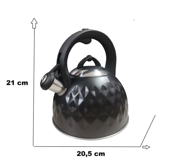 Rustfri elkedel, 3 l, med fløjte