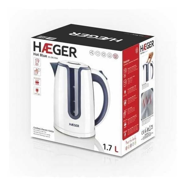 Vattenkokare - Haeger - Hot - 1,7 L - 2200W - Blå