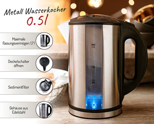 AD 1216 Metallinen vedenkeitin 1,7 L
