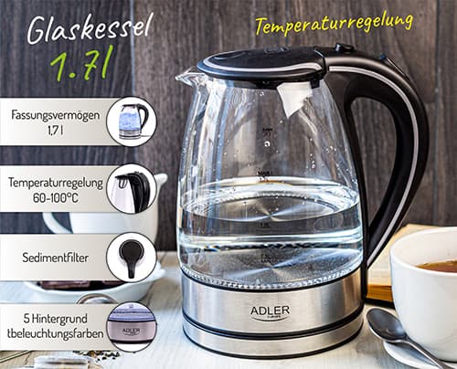 AD 1225 Vattenkokare i glas 1,7 L