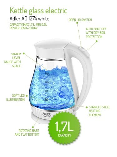 AD 1274 hvid Glaskedel 1,7L