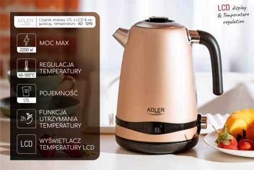 AD 1295 guld Metalkedel 1,7L med LCD & temperaturkontrol