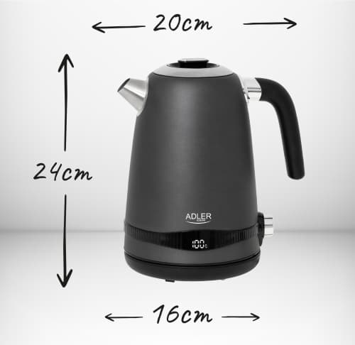 AD 1295 grå Metalkedel 1,7L med LCD & temperaturkontrol