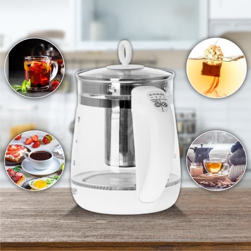 AD 1299 Lasinen vedenkeitin 1,5 l infuusiolla ja lämpötilansäätimellä.