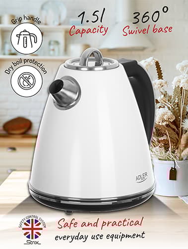 AD 1343 hvid Metal elkedel 1,5 L STRIX