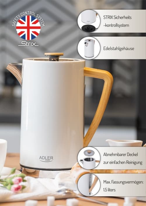 AD 1347 hvid Metal elkedel 1,7 L STRIX