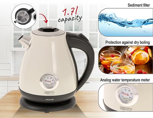 CR 1344 creme Metalkedel med termometer 1,7L