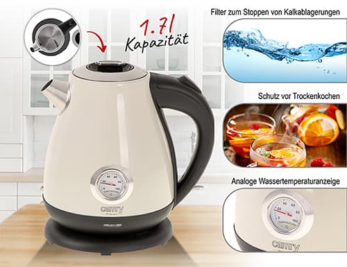 CR 1344 creme Metalkedel med termometer 1,7L
