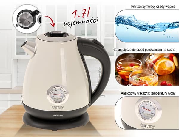 CR 1344 creme Metalkedel med termometer 1,7L