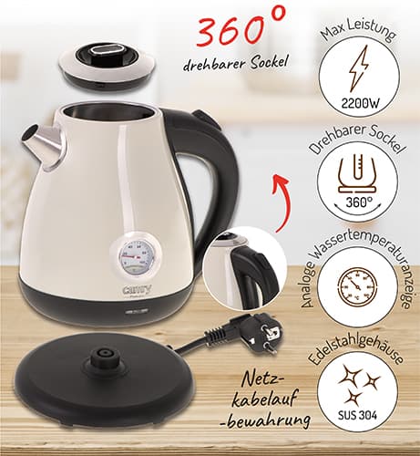 CR 1344 creme Metalkedel med termometer 1,7L
