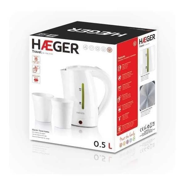 Vattenkokare - Haeger - Resa - 0,5 L - 1100W - Trådlös hällning