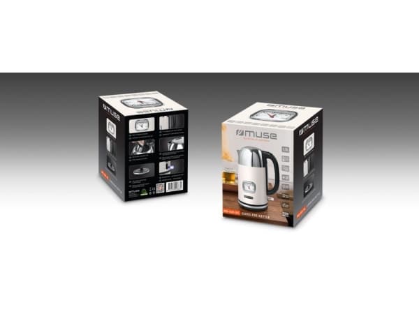 Muse MS-020 SC, 1,7 l, 2200 W, Rostfritt stål, Vit, Rostfritt stål, Vattennivå indikator, Filtrering