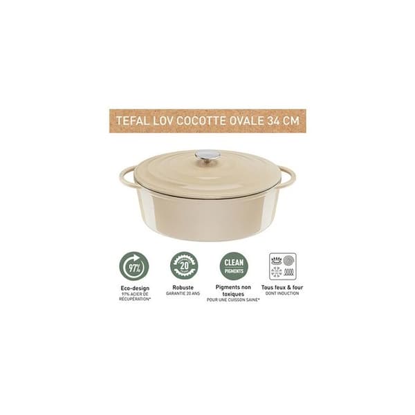 Cocotte Tefal LOV Cocotte oval 34 cm Beige E2590604