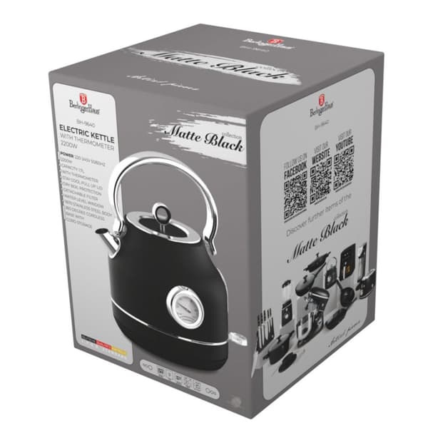 ELKEDEL 1,7L MED TERMOMETER BERLINGER HAUS BH-9640 MAT SORT