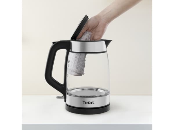 Tefal Glass Kettle KI605830, 1.7 L, 2200 W, Black, Silver, Transparent, Glass, Water level indicator, Cordless