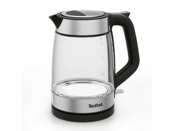 Tefal Glass Kettle KI605830, 1.7 L, 2200 W, Black, Silver, Transparent, Glass, Water level indicator, Cordless