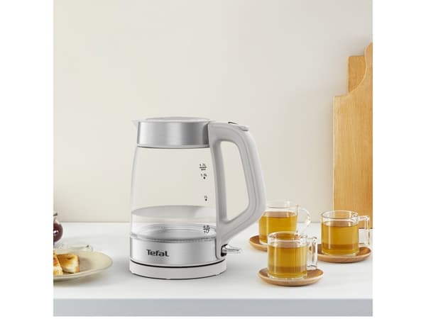 Tefal Glass Kettle KI605B30, 1,7 l, 2200 W, Grå, Sølv, Gjennomsiktig, Glass, Vannivåindikator, Trådløs