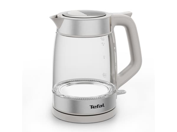 Tefal Glass Kettle KI605B30, 1,7 l, 2200 W, Grå, Sølv, Gjennomsiktig, Glass, Vannivåindikator, Trådløs