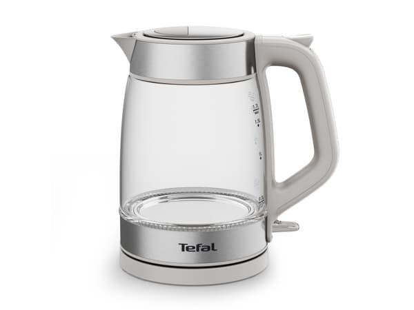 Tefal Glass Kettle KI605B30, 1,7 l, 2200 W, Grå, Sølv, Gjennomsiktig, Glass, Vannivåindikator, Trådløs