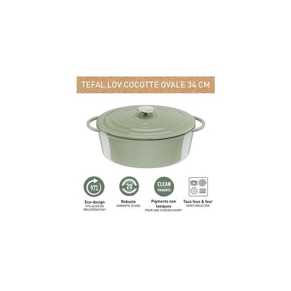 Cocotte Tefal TEFAL LOV Cocotte oval 34 cm Grön E2580604