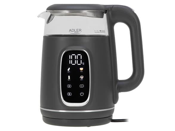 Adler AD 1305 grå Vattenkokare glas led med temperaturkontroll 1,7l