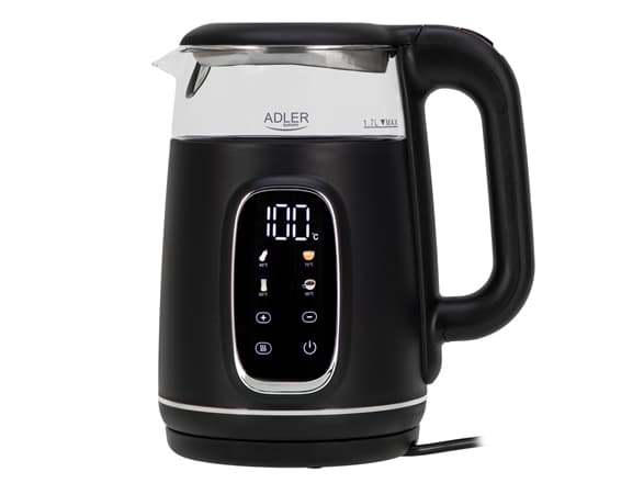 Adler AD 1305 svart sølv Vannkoker i glass med temperaturkontroll 1,7l