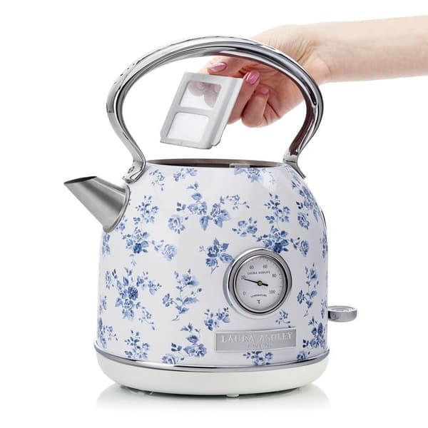 Elkedel - Laura Ashley - China Rose - 1,7L, rostfritt stål, snabb uppkokning, indikator, inbyggd termometer