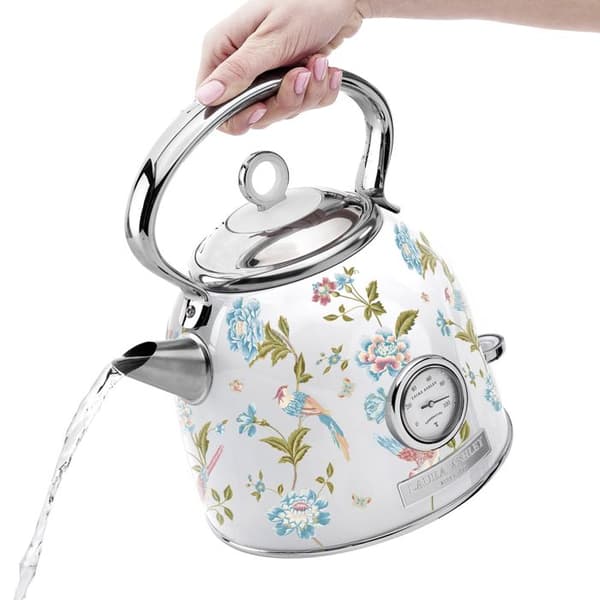 Elkettle - Laura Ashley - Elveden Vit - 1,7L, rostfritt stål, snabb kokning, indikator, integrerad termometer