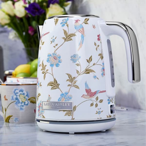 Trådlösa elektriska vattenkokare - Laura Ashley - Elveden Vit - kapacitet 1.5L, kalkfilter, 2200W, automatisk avstängning