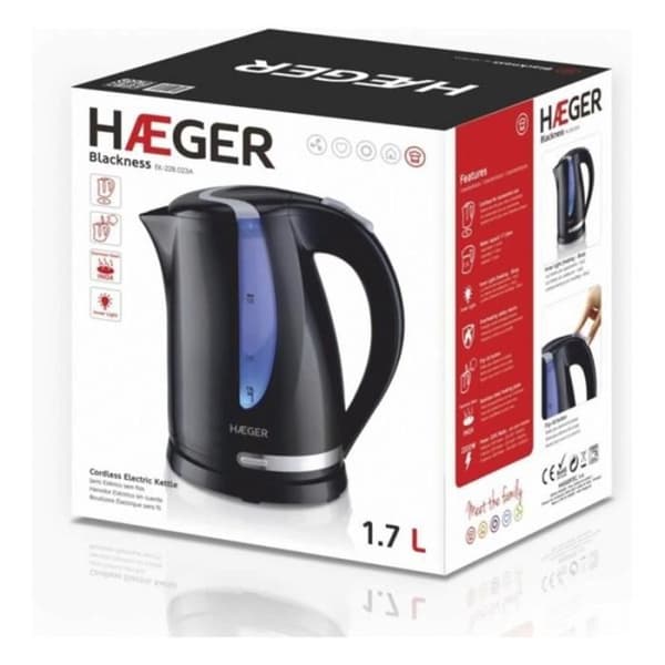 Vattenkokare - Haeger - 2200 W - 1,7 L - Trådlös laddning - Rostfritt stål - Svart
