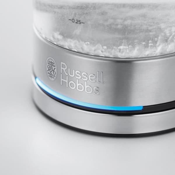 Vattenkokare i glas - RUSSELL HOBBS - Compact Home - 0,8 L - 2200 W - Energibesparing - LED-belysning - Automatisk öppning