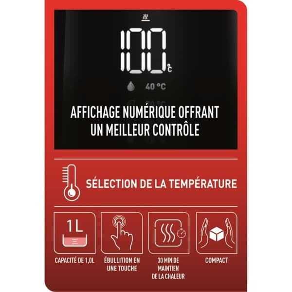 TEFAL KO854830 1 L vattenkokare, inredning i rostfritt stål, 5 temperaturinställningar, 30 min varmhållning