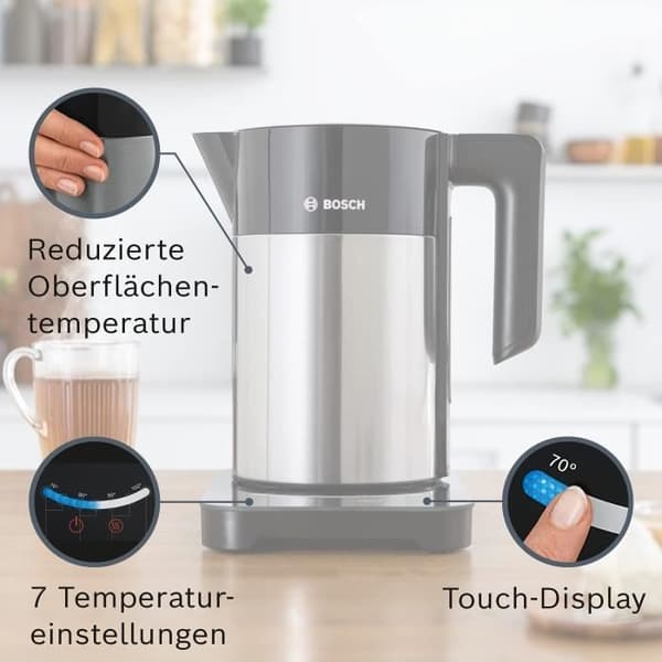 BOSCH TWK7203 programmerbar vattenkokare - Svart och rostfritt stål - 1,7L - 360° bas - Automatisk avstängning