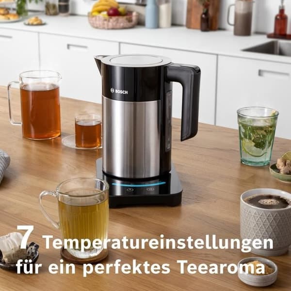 BOSCH TWK7203 programmerbar vattenkokare - Svart och rostfritt stål - 1,7L - 360° bas - Automatisk avstängning