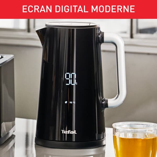 TEFAL Smart'n Light, Vattenkokare, Digital skärm, 1,7 L, 5 temperaturer, Anti-skållningsvägg, Rostfri inredning, 360° bas KO850810