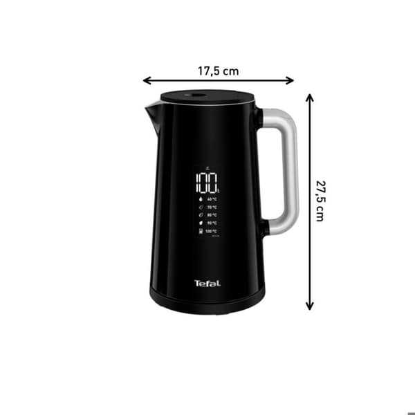 TEFAL Smart'n Light, Vattenkokare, Digital skärm, 1,7 L, 5 temperaturer, Anti-skållningsvägg, Rostfri inredning, 360° bas KO850810