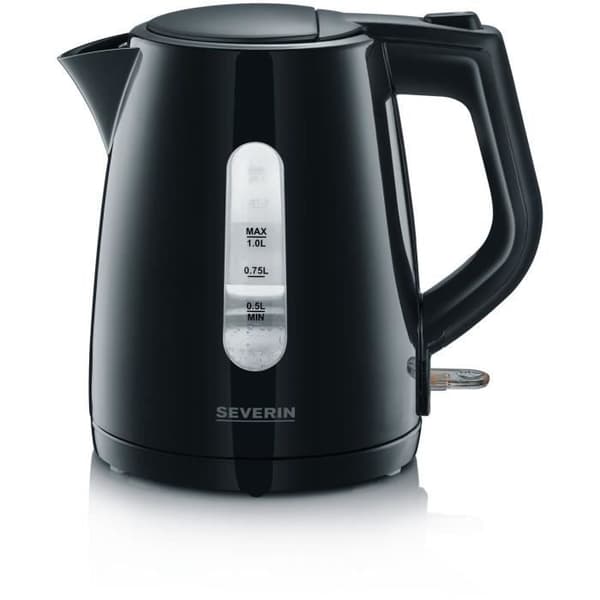 SEVERIN WK3410 vattenkokare - 1L, 2200W, 360° bas, Avtagbart anti-kalkfilter, Svart