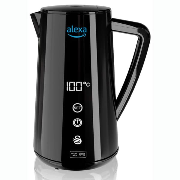 Alexa Smart Elektrisk Vattenkokare WIFI 1,5L, Trådlös, LED-pekskärm SWAN SK14650BLKNEU 1800W Svart 58000
