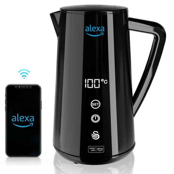 Alexa Smart Elektrisk Vattenkokare WIFI 1,5L, Trådlös, LED-pekskärm SWAN SK14650BLKNEU 1800W Svart 58000