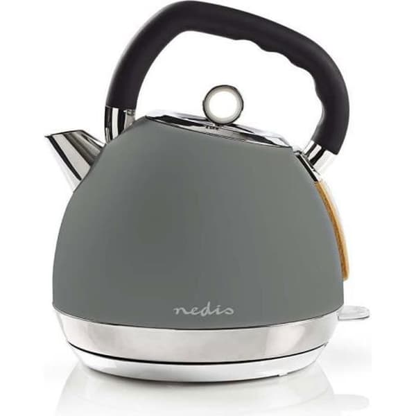 Nedis vattenkokare - 1,8 L - Soft Touch - Grå - 360 grader roterbar - Dolt värmeelement