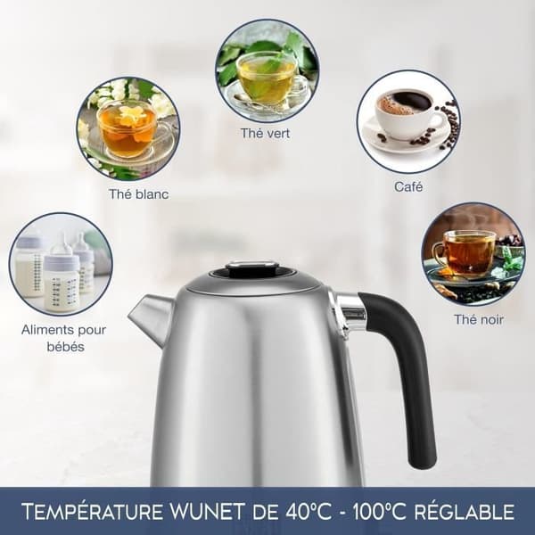 Elektrisk vattenkokare - LEBENLANG - 1,7L - 2200W - Rostfritt stål - Temperaturinställning 40-100°
