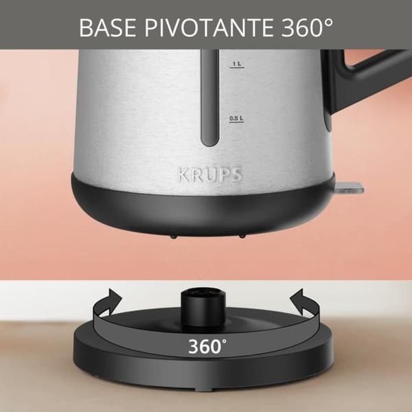 KRUPS Sladdlös vattenkokare i rostfritt stål, 2400 W, Kapacitet 1,7 L, Assisterad locköppning Control Line BW442D10