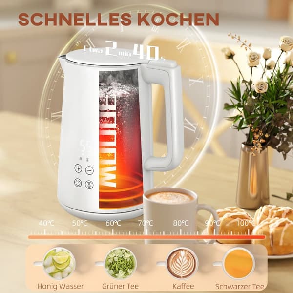 Kedel Toaster Sæt, 1.5L Kedel 2 Skive Toaster 2200W Morgenmadssæt, 21.5x15.5x25.1 cm (Kedel), 25x16.8x18.6 cm (Toaster), Hvid
